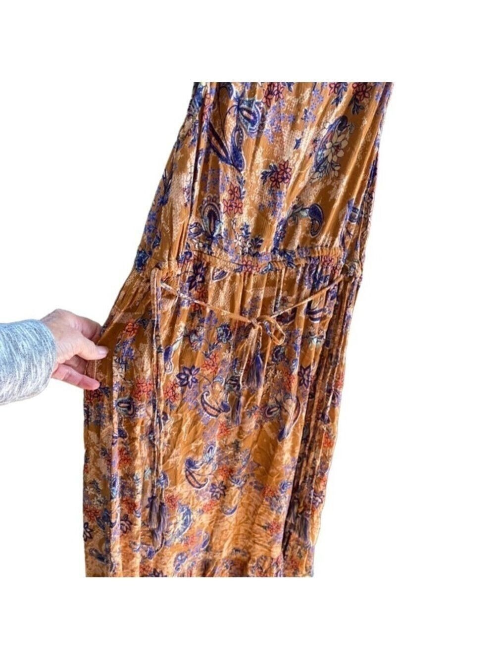 Women's Angie Dress, Floral Paisley Print Rust Blue Size S - Picture 2 of 6